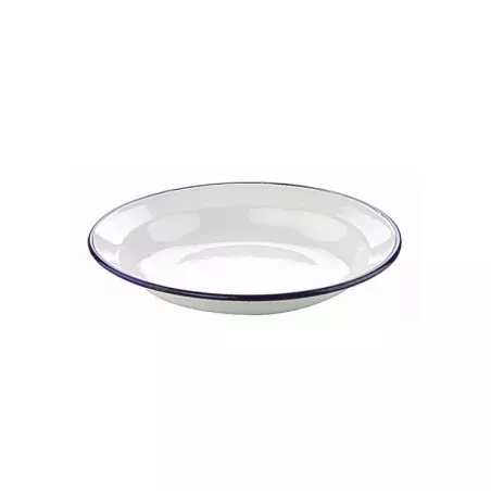 PLATO HONDO 22 CM IBILI 912922 cerámico blanco con borde azul, ideal para servir sopas y guisos.
