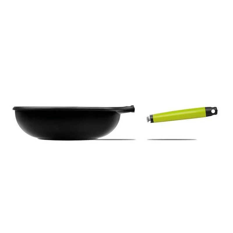 Wok aluminio fundido antiadherente 28cm Fundix Castey color negro con mango ergonómico y diseño ligero.