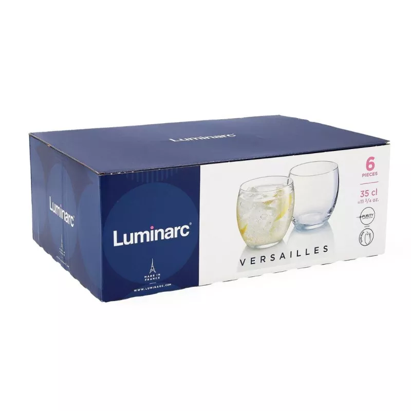 VASO 35 FB VERSAILLES LUMINARC pack de seis vasos de vidrio transparente con diseño elegante y acabado brillante