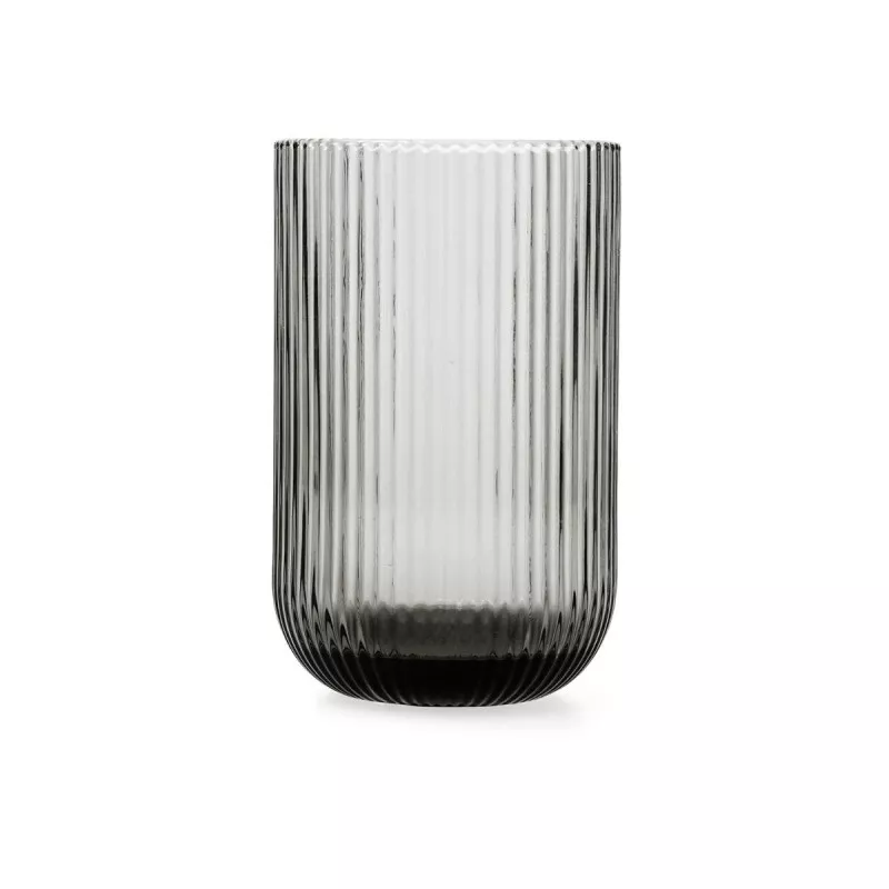 VASO ALTO FOSIL BIDASOA 46CL de vidrio transparente con diseño estriado y acabado en color gris ahumado.