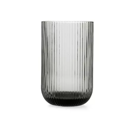 VASO ALTO FOSIL BIDASOA 46CL de vidrio transparente con diseño estriado y acabado en color gris ahumado.