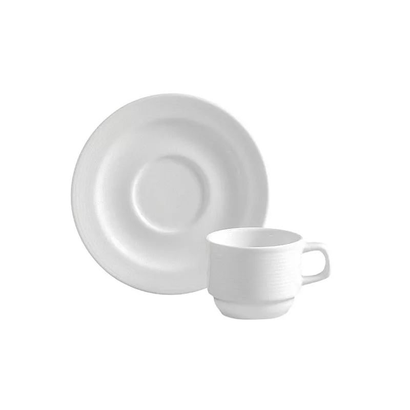 TAZA CAFE-TE CORAL PORVASAL 135CC de cerámica blanca con diseño liso y acabado brillante ideal para café o té.