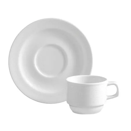 TAZA CAFE-TE CORAL PORVASAL 135CC de cerámica blanca con diseño liso y acabado brillante ideal para café o té.
