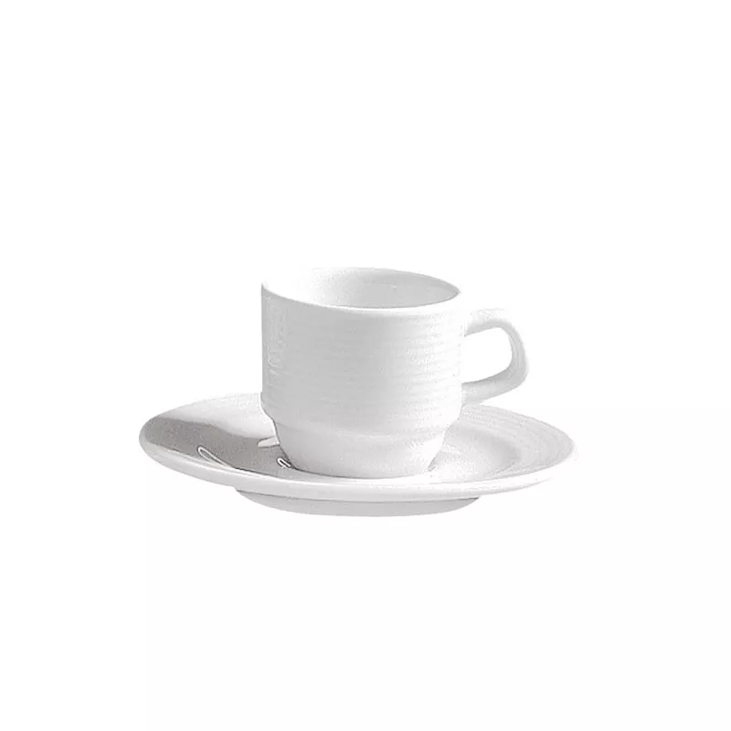 PLATILLO MOKA 12 CM. CORAL PORVASAL de cerámica con acabado brillante y diseño elegante para servir café.