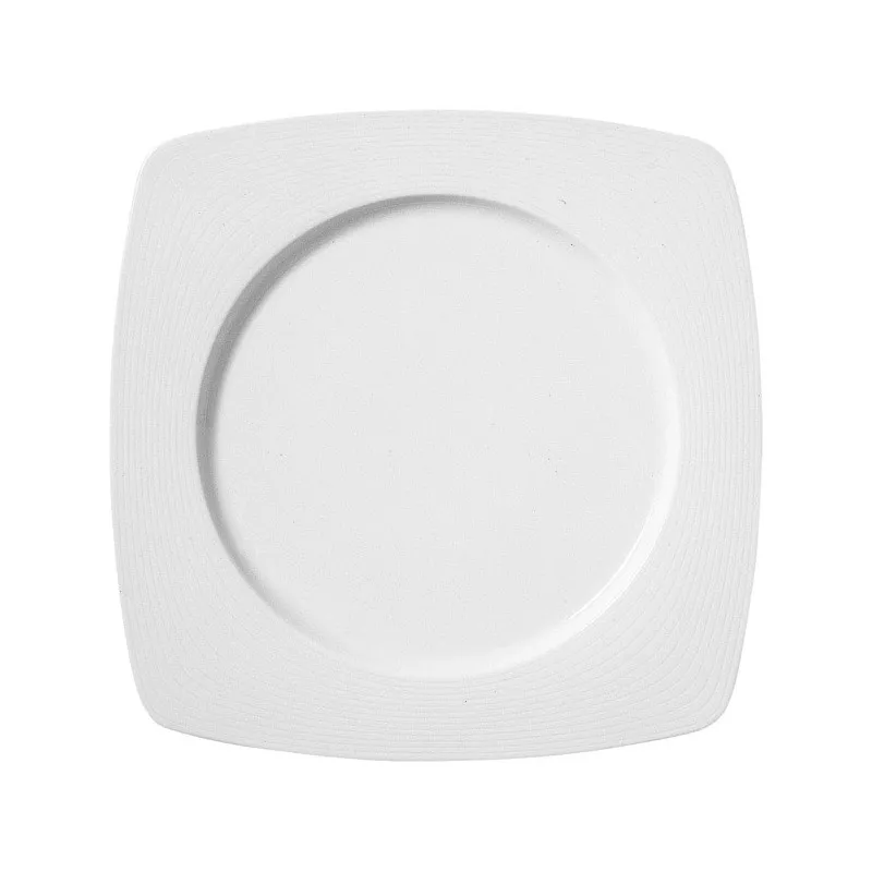 PLATO ARENAS GRABADO 32*32 cuadrado de cerámica blanca con acabado liso y diseño elegante para mesa moderna