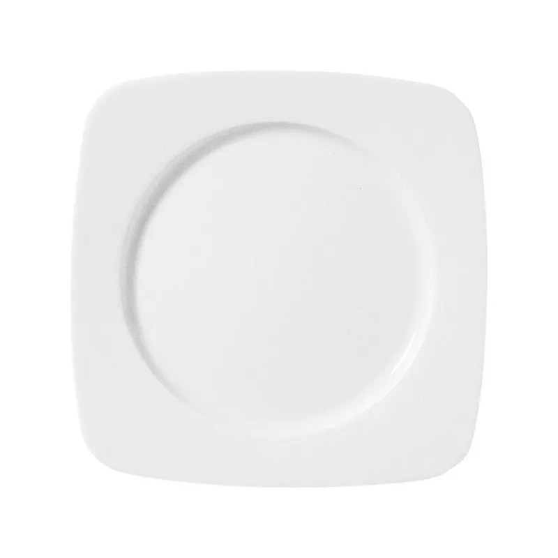 PLATO ARENAS LISO 26*26 LLANO cuadrado de cerámica blanca con acabado brillante y diseño minimalista ideal para servir.