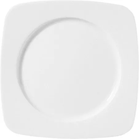 PLATO ARENAS LISO 26*26 LLANO cuadrado de cerámica blanca con acabado brillante y diseño minimalista ideal para servir.
