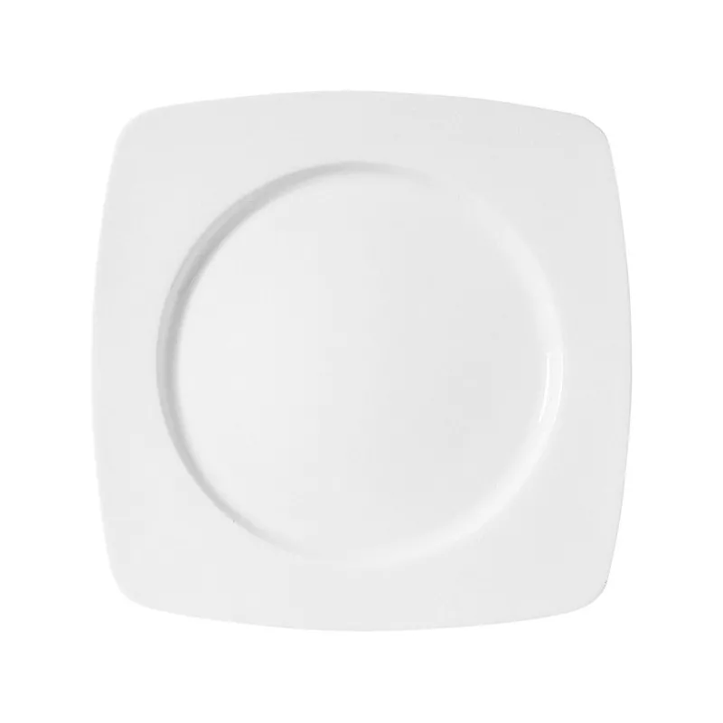PLATO ARENAS LISO 20*20 POSTRE cuadrado blanco de cerámica con acabado brillante ideal para presentación de postres