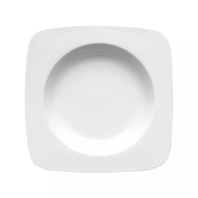 PLATO ARENAS GRABADO 22*22 HONDO de cerámica blanca con diseño moderno y acabado mate ideal para presentación de alimentos