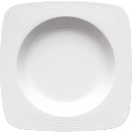 PLATO ARENAS GRABADO 22*22 HONDO de cerámica blanca con diseño moderno y acabado mate ideal para presentación de alimentos