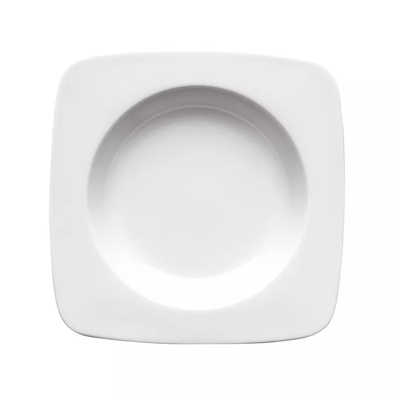 PLATO ARENAS LISO 22*22 HONDO blanco de cerámica con diseño moderno y acabado brillante ideal para servir sopas y ensaladas
