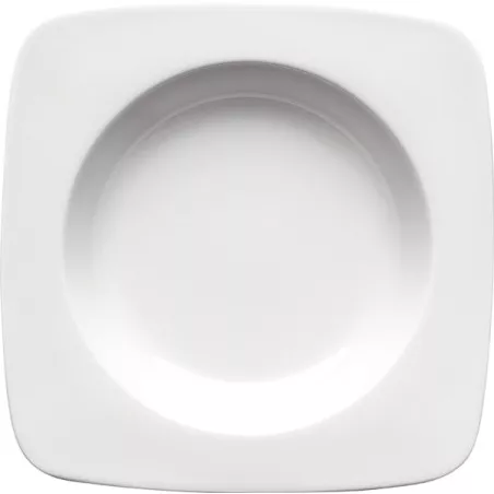 PLATO ARENAS LISO 22*22 HONDO blanco de cerámica con diseño moderno y acabado brillante ideal para servir sopas y ensaladas