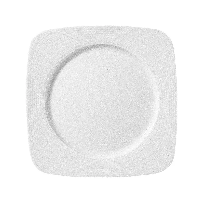 PLATO ARENAS GRABADO 16*16 blanco, diseño cuadrado con acabado liso y texturas discretas para decoración elegante.