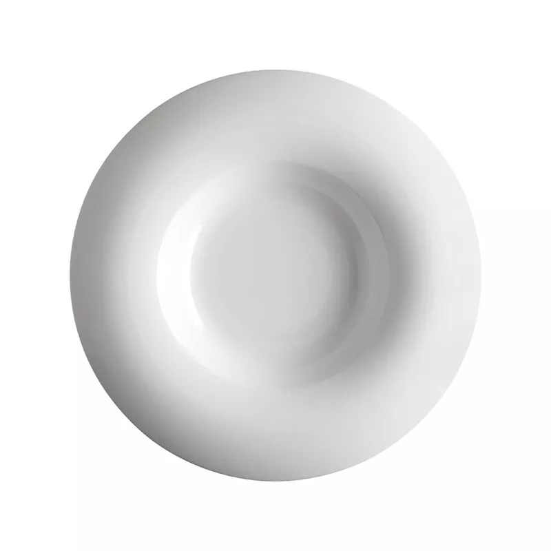 PLATO ORBE ARO 31 BLANCO PORVASAL de cerámica con acabado brillante y diseño elegante, ideal para presentaciones.