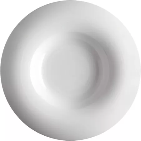 PLATO ORBE ARO 31 BLANCO PORVASAL de cerámica con acabado brillante y diseño elegante, ideal para presentaciones.