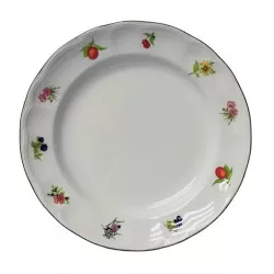 PLATO LLANO C/F FLORES*FRUTAS de cerámica blanca con diseño floral colorido y borde decorativo elegante