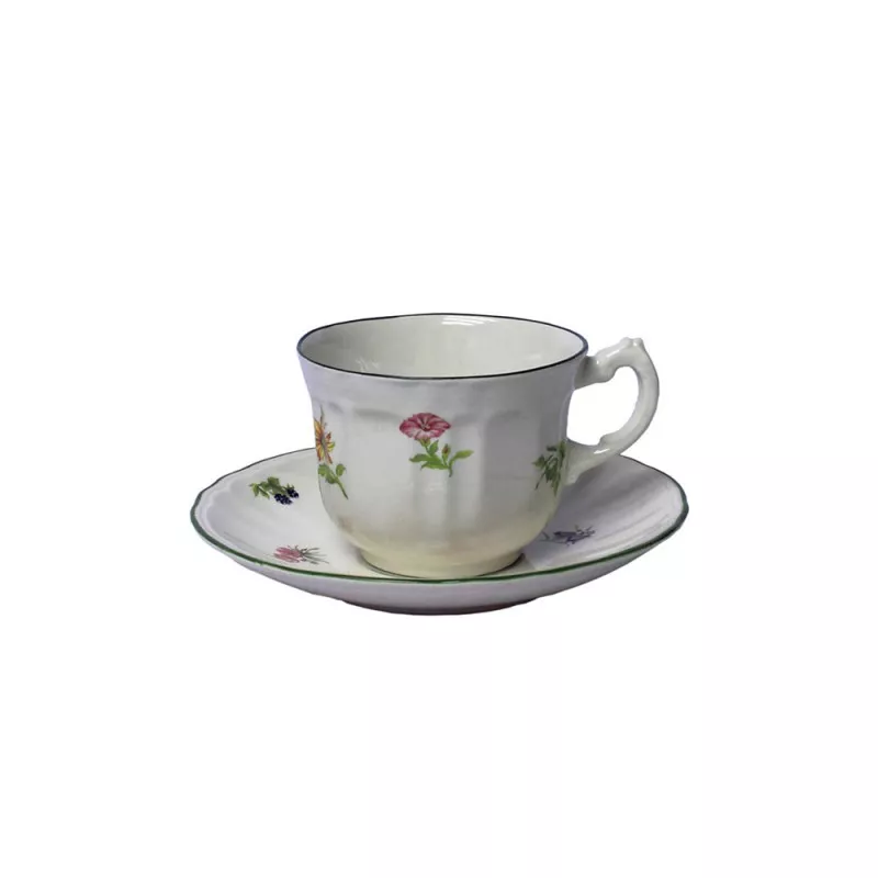 TAZA THE C/P FLORES*FRUTAS C/FILO de porcelana blanca con diseño floral y acabado brillante, incluye plato.