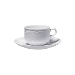 TAZA DESAYUNO AUGUSTA 250 CL DALPER de porcelana blanca con diseño elegante y acabado brillante en plato incluido