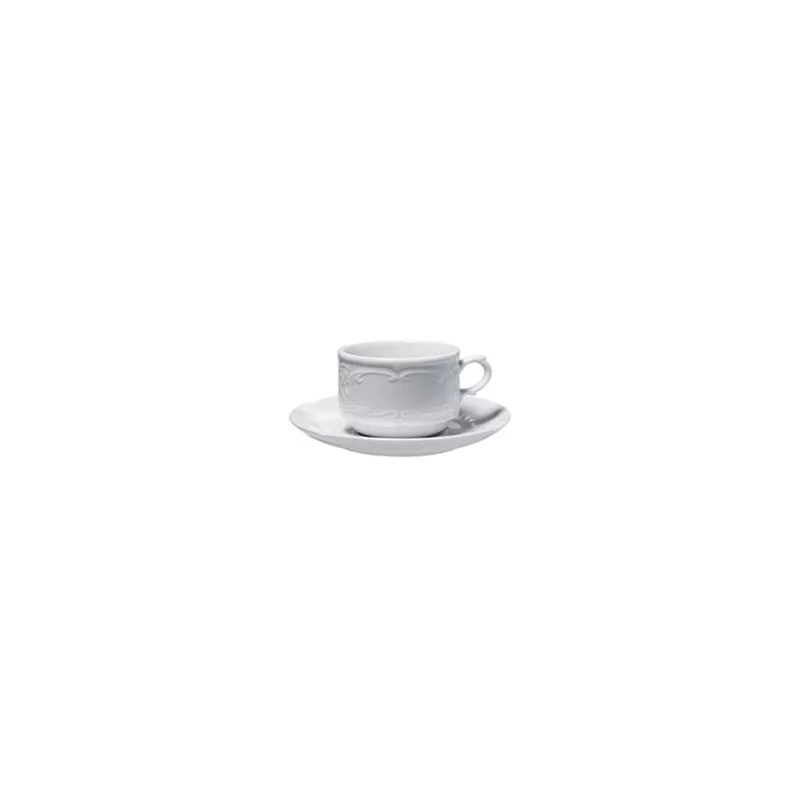 TAZA DESAYUNO AUGUSTA 250 CL DALPER de porcelana blanca con diseño elegante y acabado brillante en plato incluido
