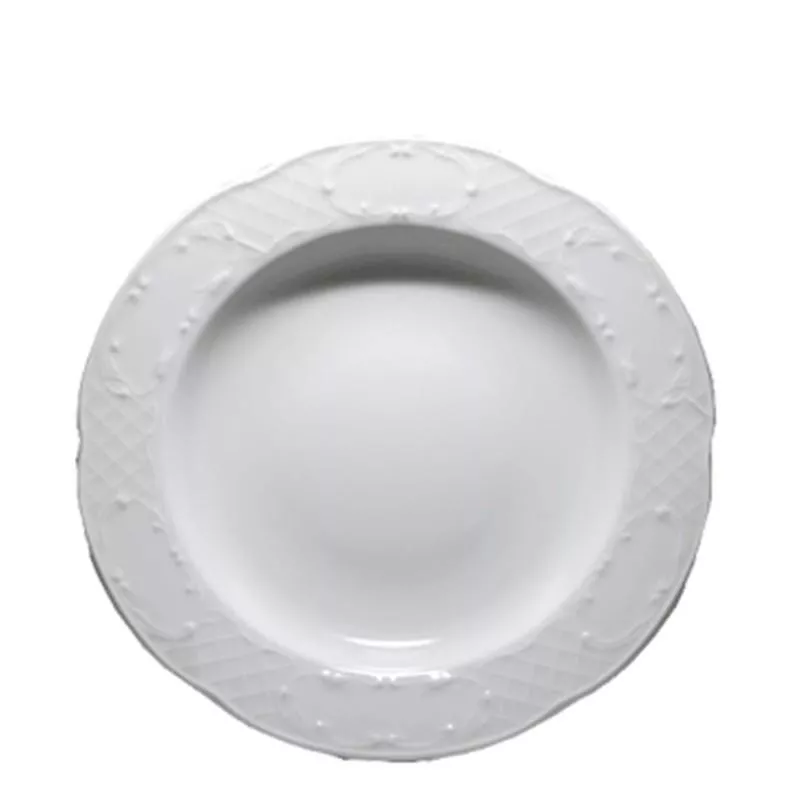 PLATO HONDO AUGUSTA 24 DALPER cerámico blanco con diseño elegante y borde texturizado ideal para cualquier mesa.