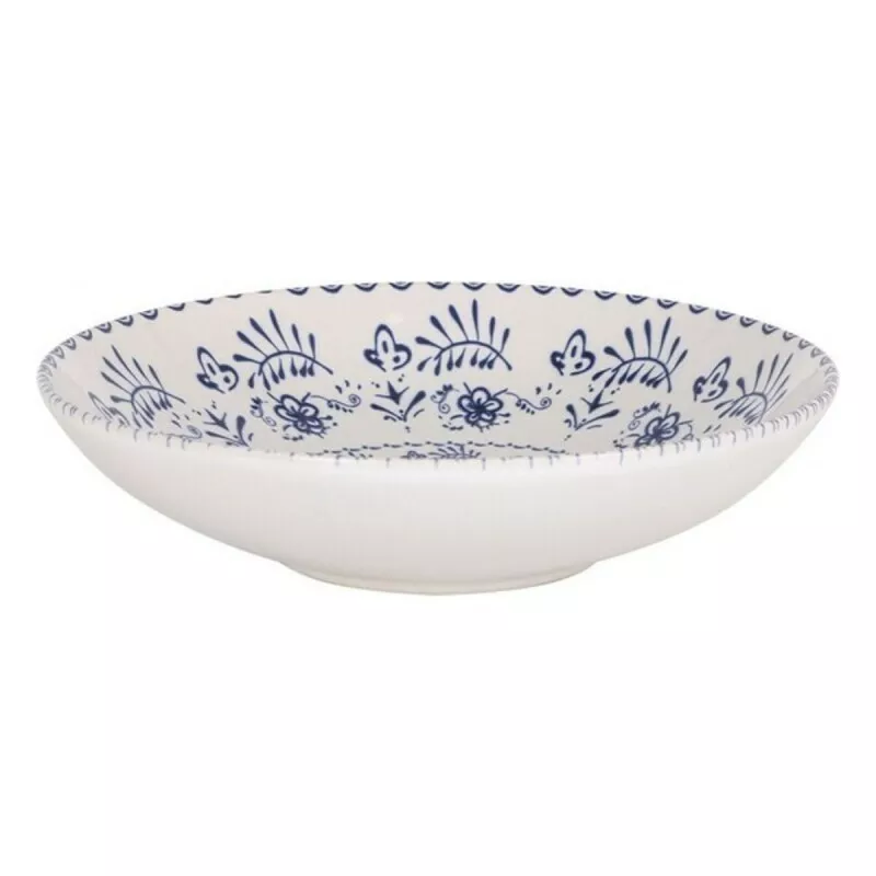 PLATO HONDO 21 CM. BLUR MONACO BRILLO B26102C cerámica blanca con diseño azul floral y acabado brillante.