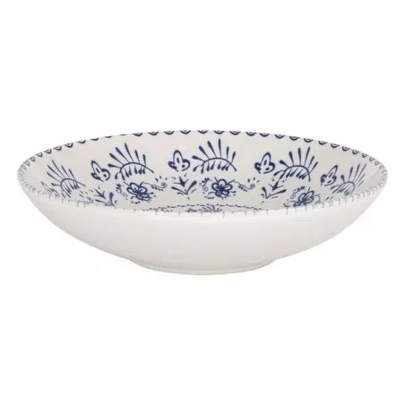 PLATO HONDO 21 CM. BLUR MONACO BRILLO B26102C cerámica blanca con diseño azul floral y acabado brillante.