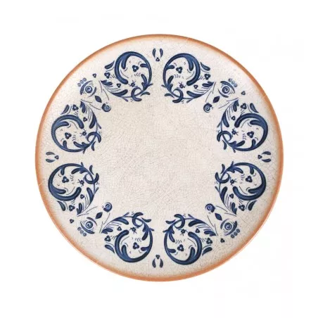 PLATO LLANO 25 CM LAUDUM B928003N cerámica beige con diseño floral azul y acabado mate