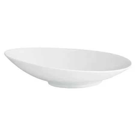 PLATO TRATTORIA 18X8 B4125 de cerámica blanca con diseño ovalado y acabado brillante, ideal para servir ensaladas.