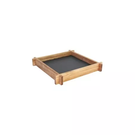 SOPORTE ACACIA +PLATO PIZARRA B839035 en madera acacia con acabado natural y base negra de pizarra, diseño cuadrado.