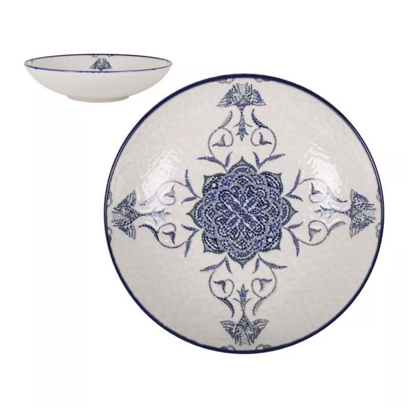 PLATO HONDO 21 CM ROSETTA MONACO J26102 cerámica blanca con diseño azul floral y acabado brillante