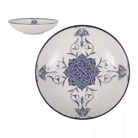 PLATO HONDO 21 CM ROSETTA MONACO J26102 cerámica blanca con diseño azul floral y acabado brillante