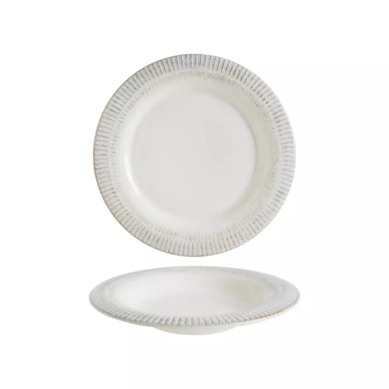 PLATO HONDO ALBUS GALATA 23 CM B928452AS cerámica blanca con borde texturizado y diseño elegante ideal para servir.
