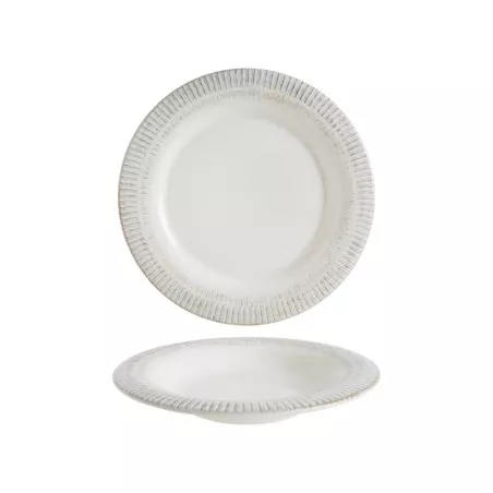 PLATO HONDO ALBUS GALATA 23 CM B928452AS cerámica blanca con borde texturizado y diseño elegante ideal para servir.