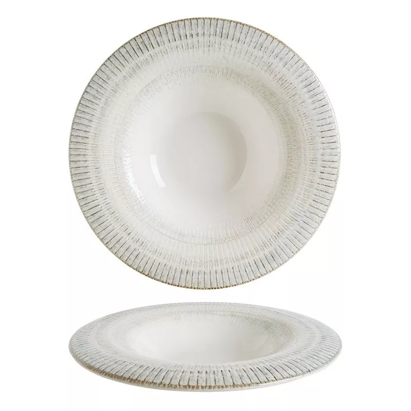 PLATO PASTA ALBUS GALATA 28 CM B928453AS blanco con diseño texturizado y borde en relieve, cerámica de alta calidad.