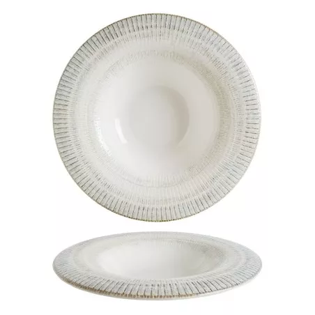 PLATO PASTA ALBUS GALATA 28 CM B928453AS blanco con diseño texturizado y borde en relieve, cerámica de alta calidad.