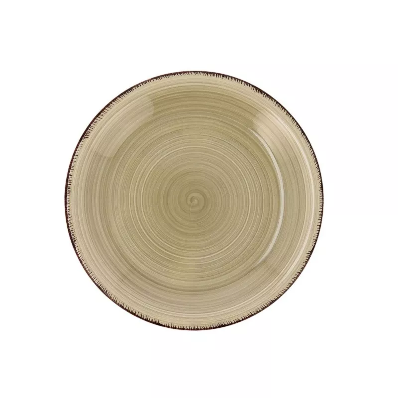 PLATO POSTRE 19CM GRES VITA NATURA color verde mate con diseño en espiral y borde texturizado