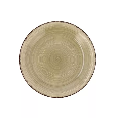 PLATO POSTRE 19CM GRES VITA NATURA color verde mate con diseño en espiral y borde texturizado