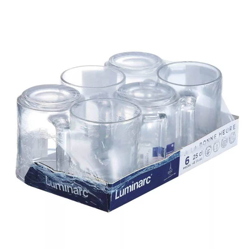 MUG 25 CL LA BONNE HUER LUMINARC 9123566 de vidrio transparente con un diseño moderno y acabado brillante.