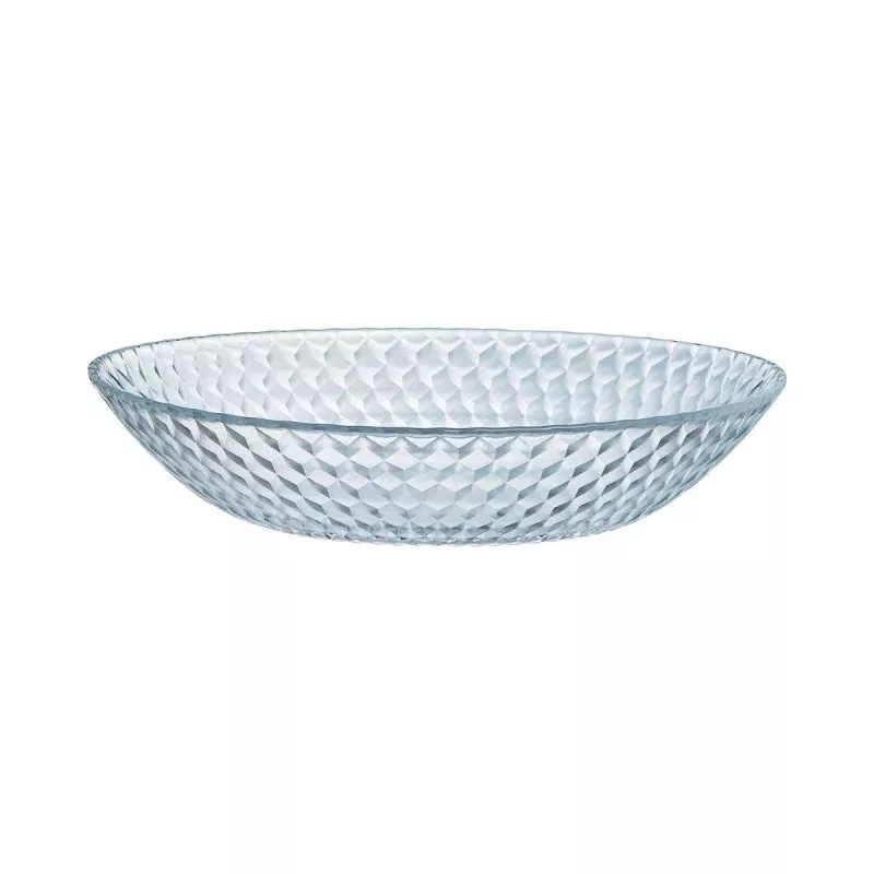 PLATO HONDO 20 CM PAMPILLE CLEAR LUM de vidrio transparente con diseño geométrico y acabado pulido.