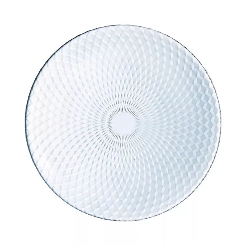 PLATO LLANO 25 CM PAMPILLE CLEAR LUM en vidrio transparente con diseño geométrico y acabado liso brillante.