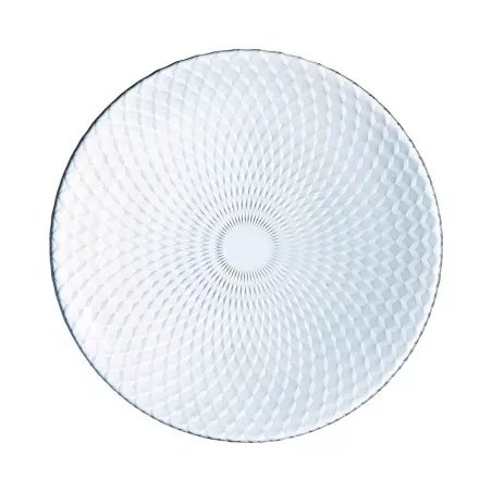 PLATO LLANO 25 CM PAMPILLE CLEAR LUM en vidrio transparente con diseño geométrico y acabado liso brillante.