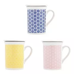 MUG 33 CL C/FILTRO PIPPA QUID 5424153 cerámica blanca con patrones coloridos en azul, amarillo y rosa