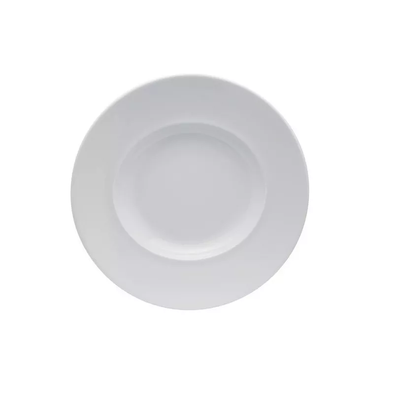 PLATO HONDO 28 GOURMET. ALEGRE en cerámica blanca con acabado brillante y diseño elegante para comidas especiales
