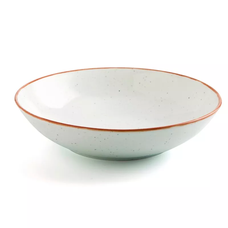 PLATO ARIANE TERRA ARENA HONDO 21 CM 7534114 cerámica blanca con borde terracota y acabado mate, ideal para servir.