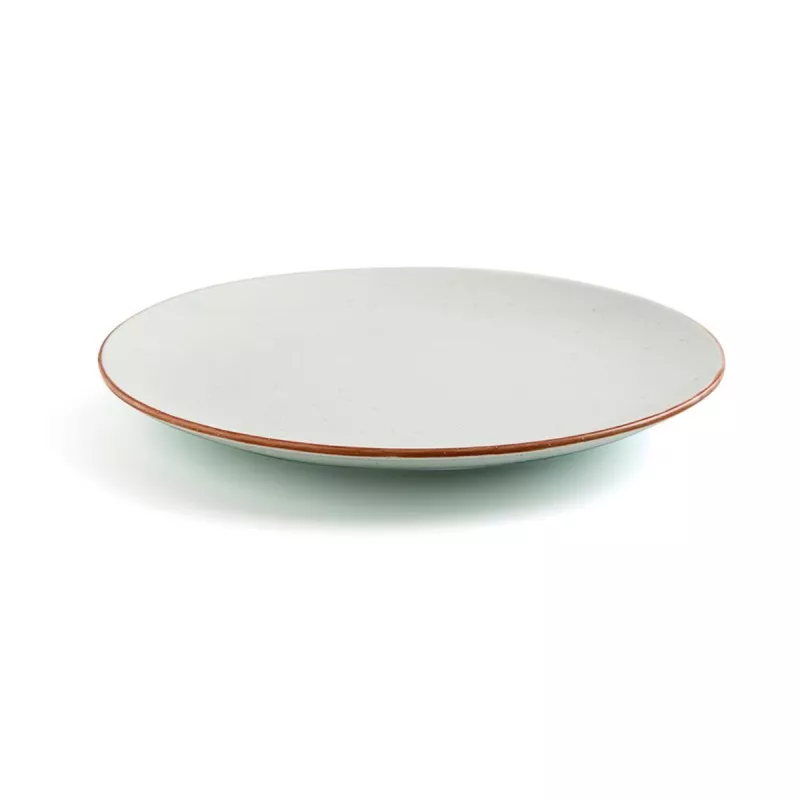 PLATO ARIANE TERRA ARENA LLANO 31 7534116 de cerámica color arena con borde decorativo en tonos terracota y diseño llano