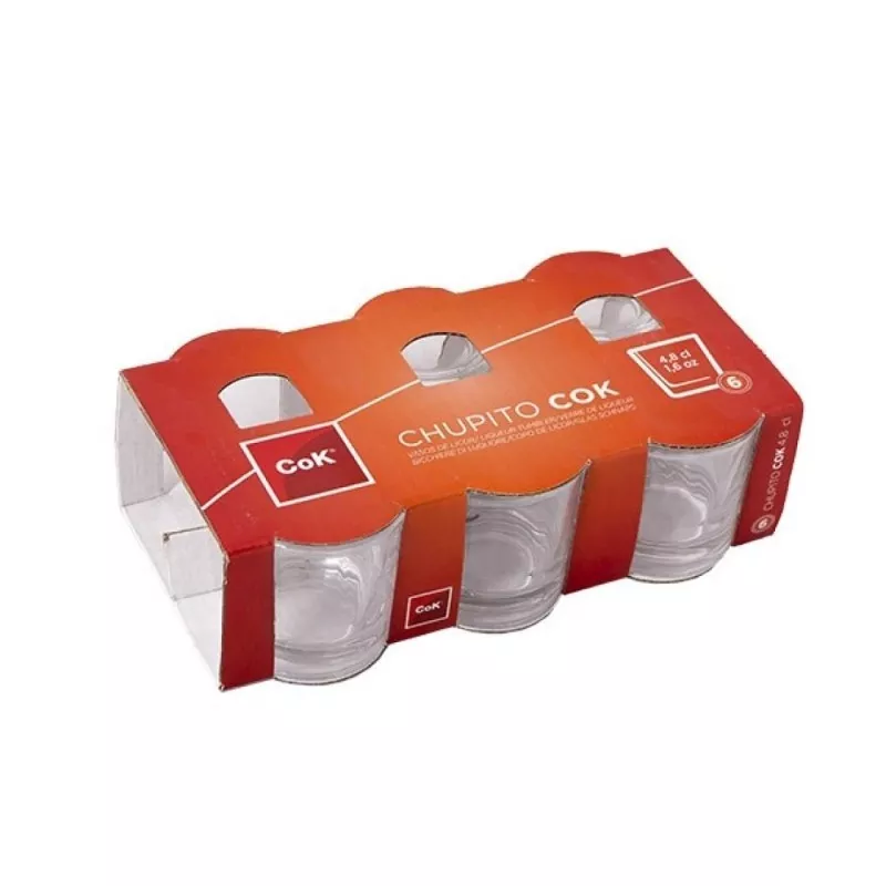 VASO LICOR ALAR CHUPITO COK 4,8 CL de vidrio transparente con acabado liso en paquete de 6 unidades
