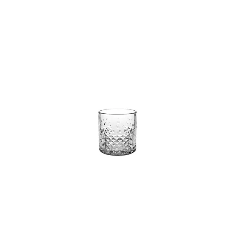 VASO AMBAR DOF 39 CL COK ALAR de vidrio decorado, diseño vintage con acabado en relieve y forma cilíndrica.