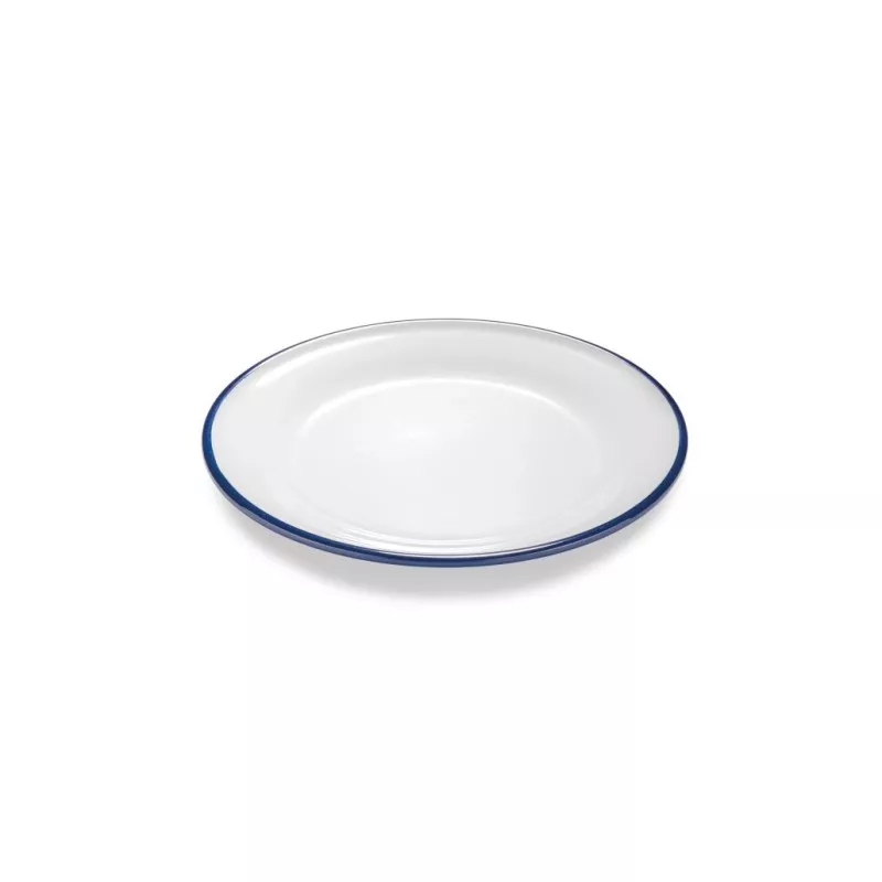 PLATO PUJADAS LLANO 22 CM P22720 de cerámica blanca con borde azul, diseño clásico y acabado suave