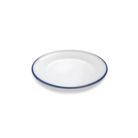 PLATO PUJADAS LLANO 22 CM P22720 de cerámica blanca con borde azul, diseño clásico y acabado suave
