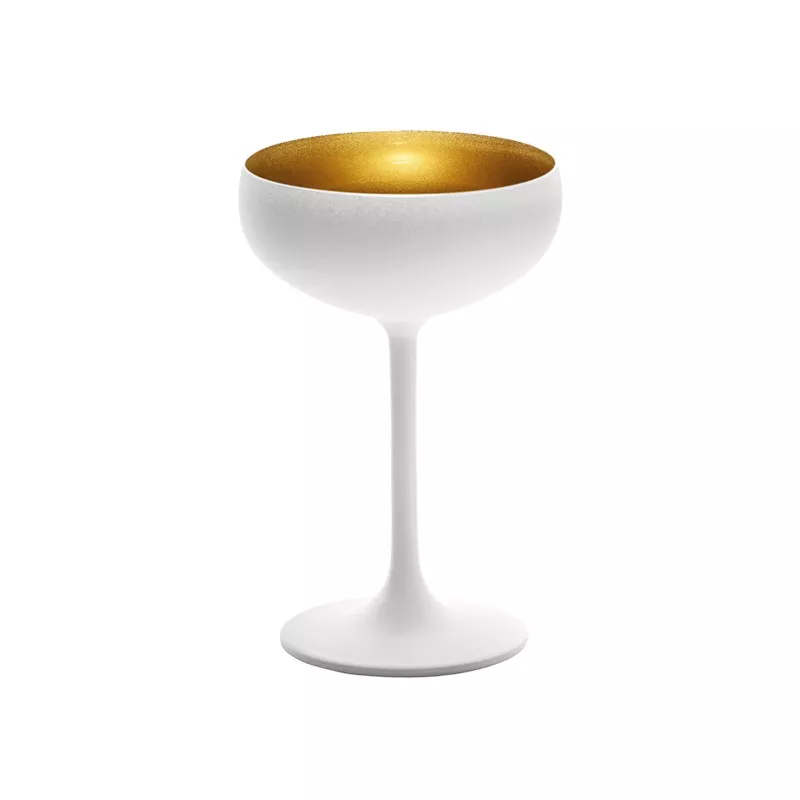 COPA CHAMPAN BCO/ORO ELEMENTS MET 23 CL. de cerámica blanca con interior dorado y diseño moderno elegante.